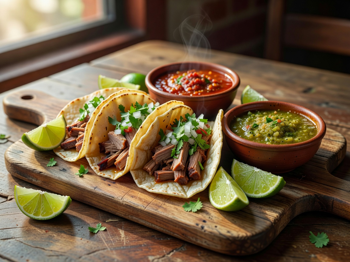 Freshly prepared Tacos al Pastor with sliced pineapple on top
